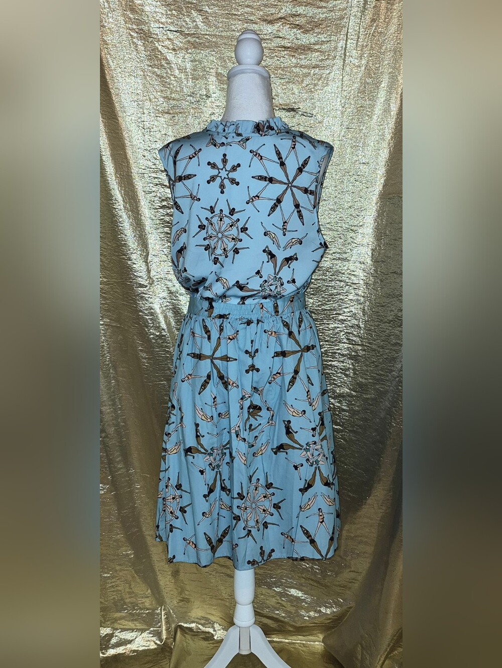 ModCloth Sleeveless Light Blue Print Skirt and Matching Top - Picture 7 of 8